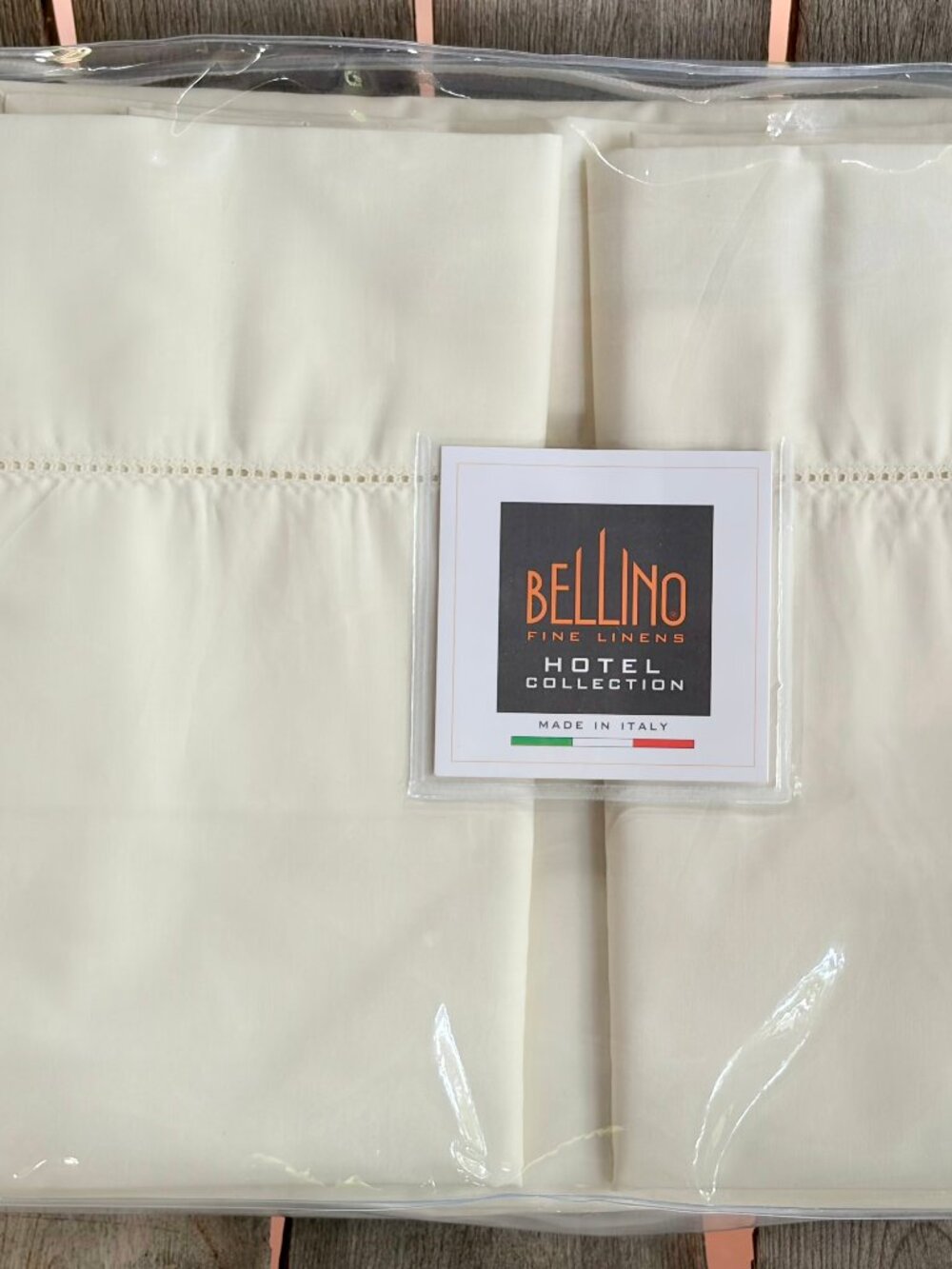 BELLINO Fine Linens 100% Cotton Percale Hemstitch KING Size Set COLOR: Cream